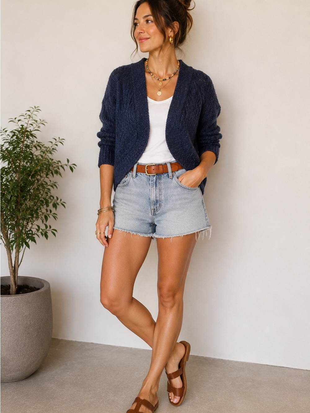 Sonoma Navy Blue Open Knit Cardigan Sweater. Petite Small. Boho Casual Layering